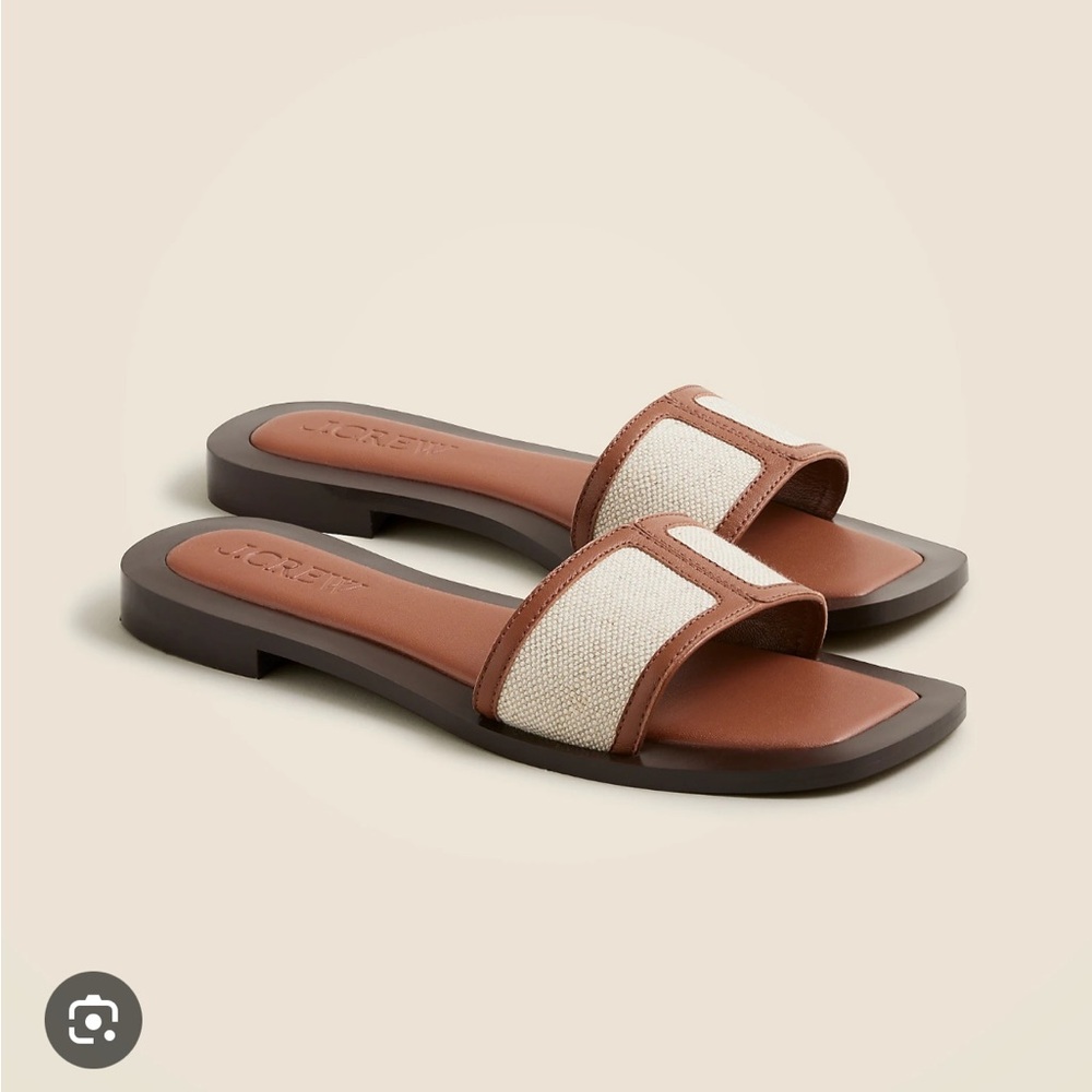 Brown and Cream Women's Slide Sandals